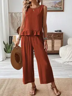 Ruffled Wide-Leg Two-Piece Set