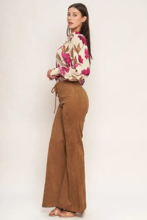 Faux Suede Flared Pants