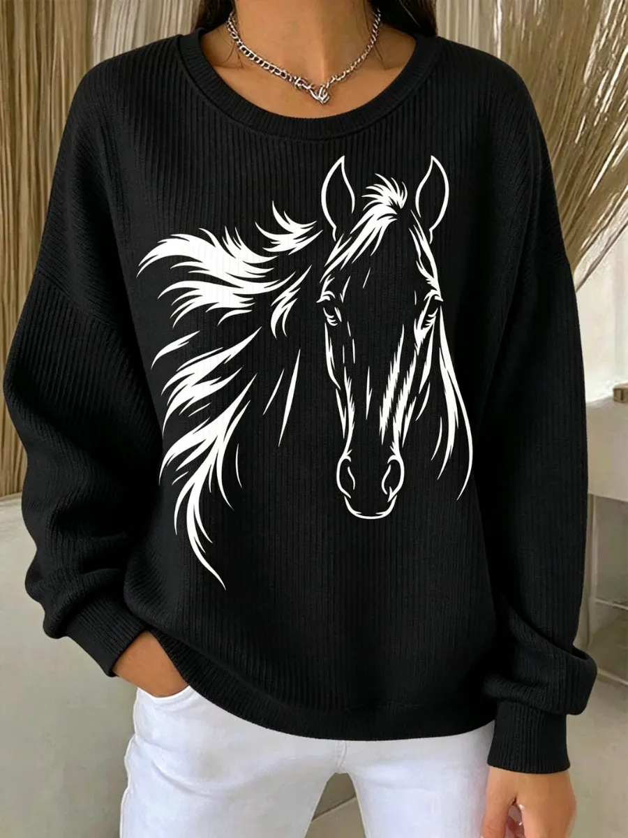Women's Love Horses Print Casual Sweatshirt