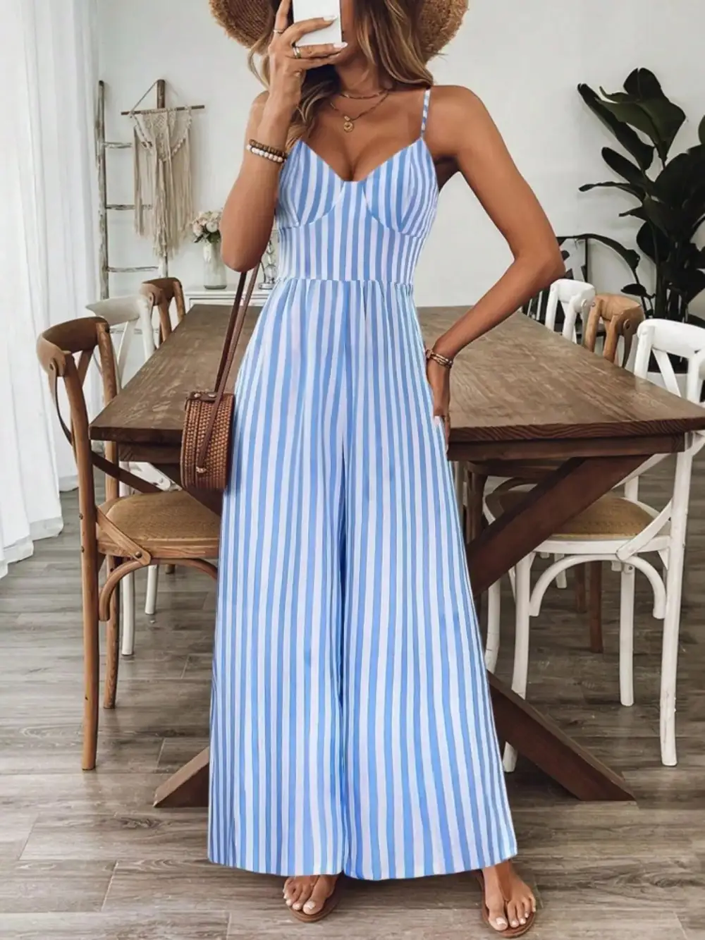 Spaghetti Strap Wide Leg Jumpsuit Accessory