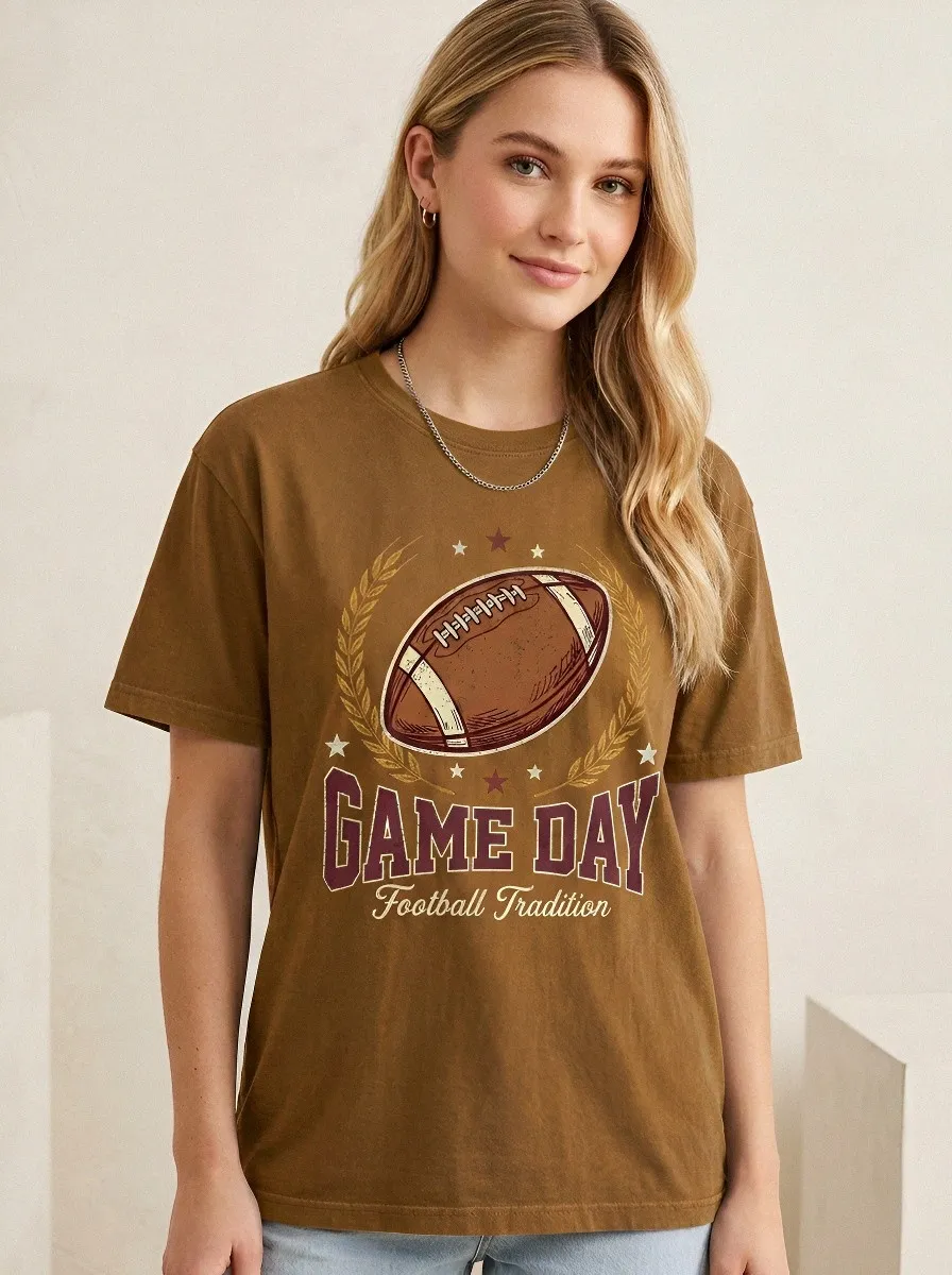Women's American Football Game Day Wreath Printed T-Shirt
