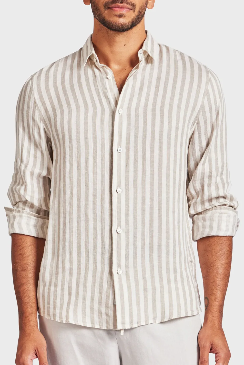 Vertical Stripe Cotton Casual Button Down Shirt