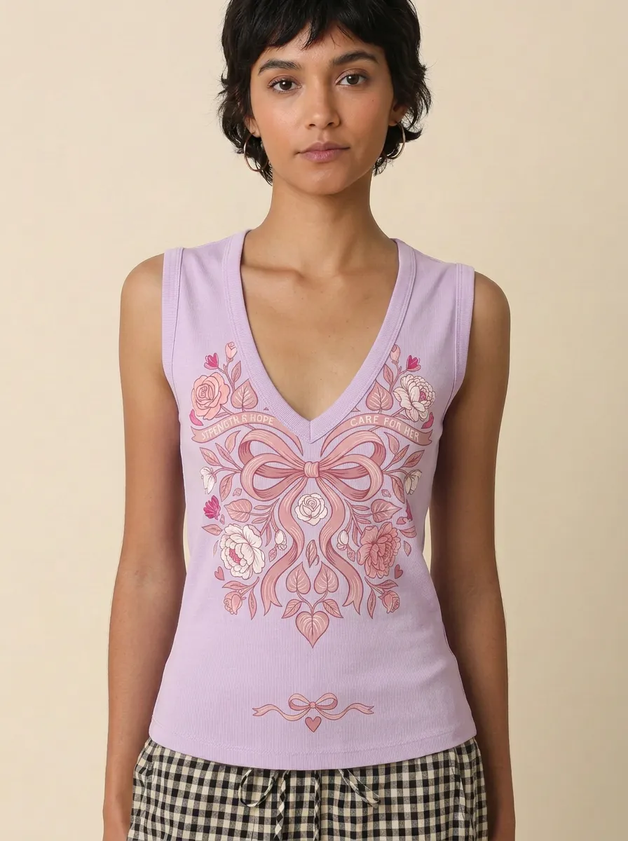Women's Breast Cancer Awareness Pink Ribbon Floral Printed Tank Top