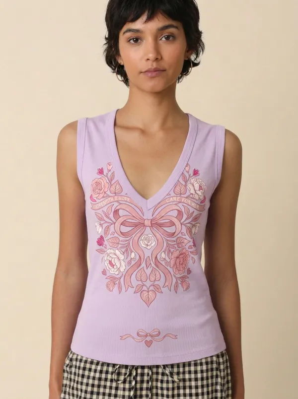Women's Breast Cancer Awareness Pink Ribbon Floral Printed Tank Top