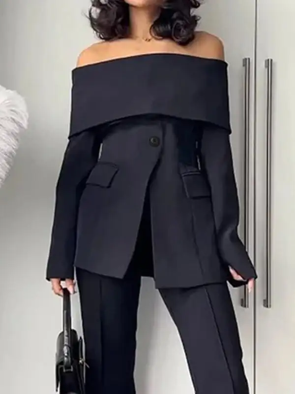 Long Sleeve Solid Color Split Front Off Blazer