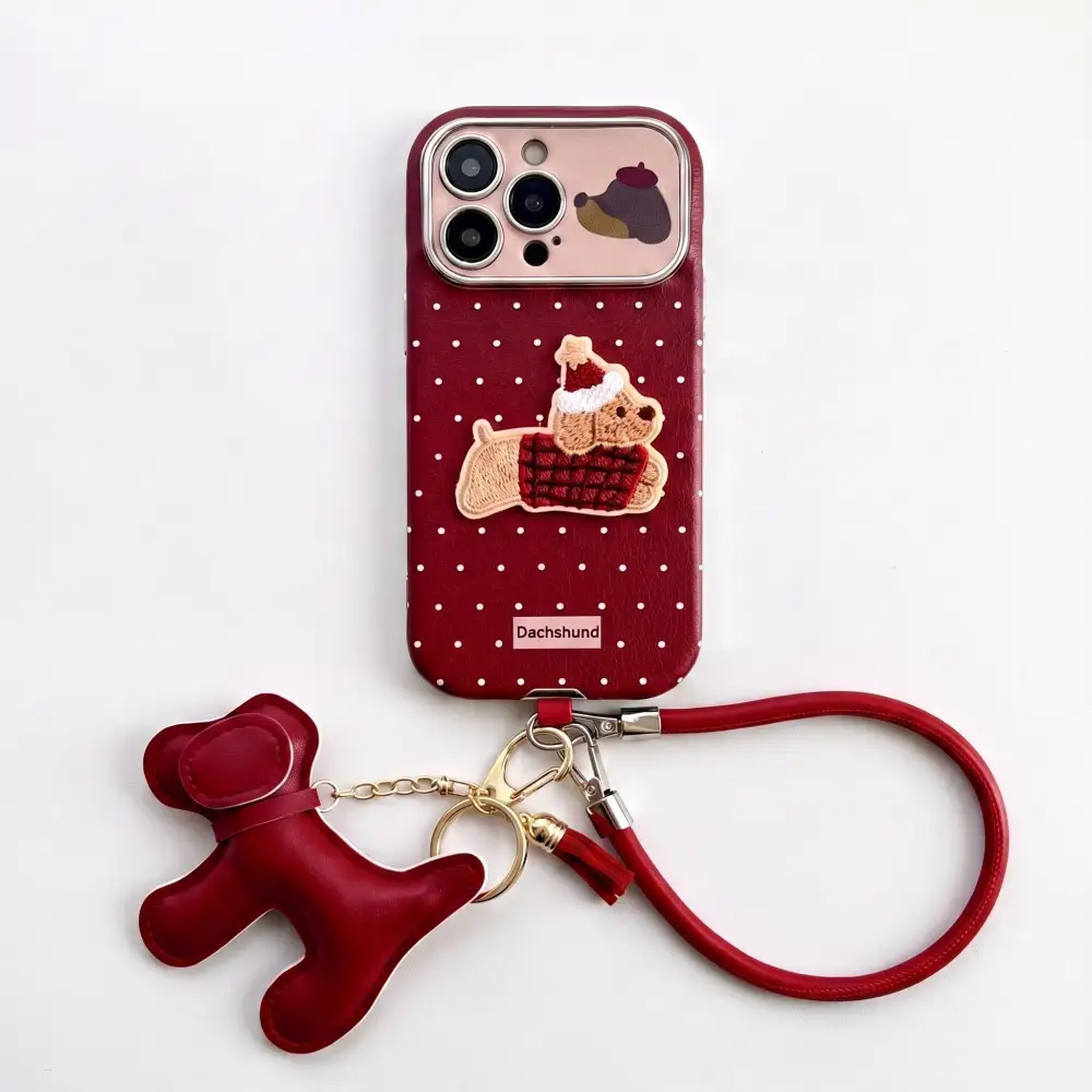 Polka Dot Dog Wrist Strap Phone Case