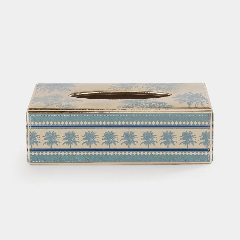 Blue Printed Tissue Box Cover