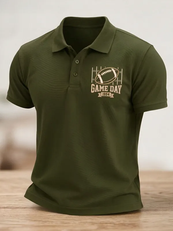 Men's Weekend American Football Game Day Printed Polo Shirt