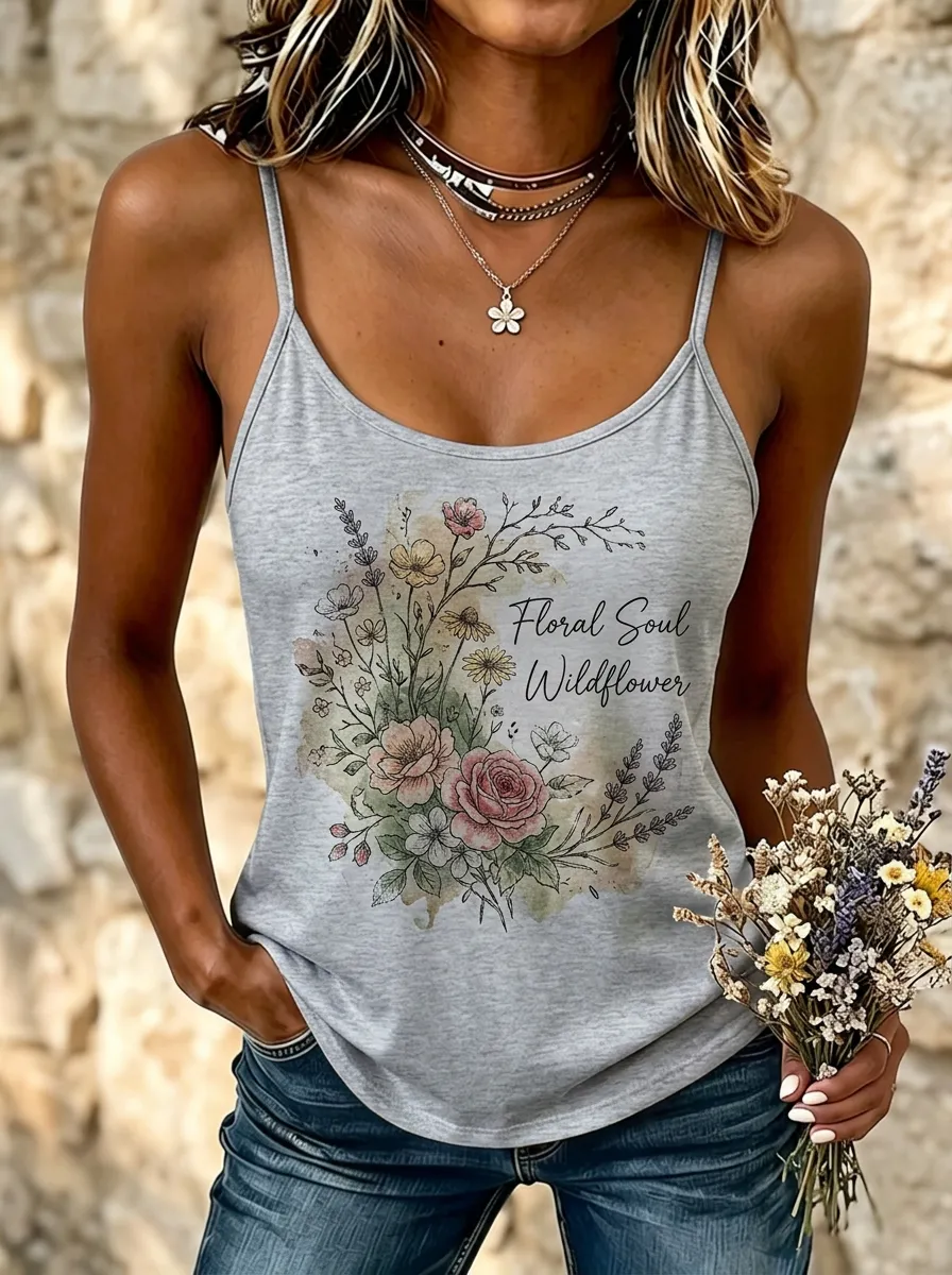 Women's Floral Soul Wildflower Watercolor Printed Tank Top