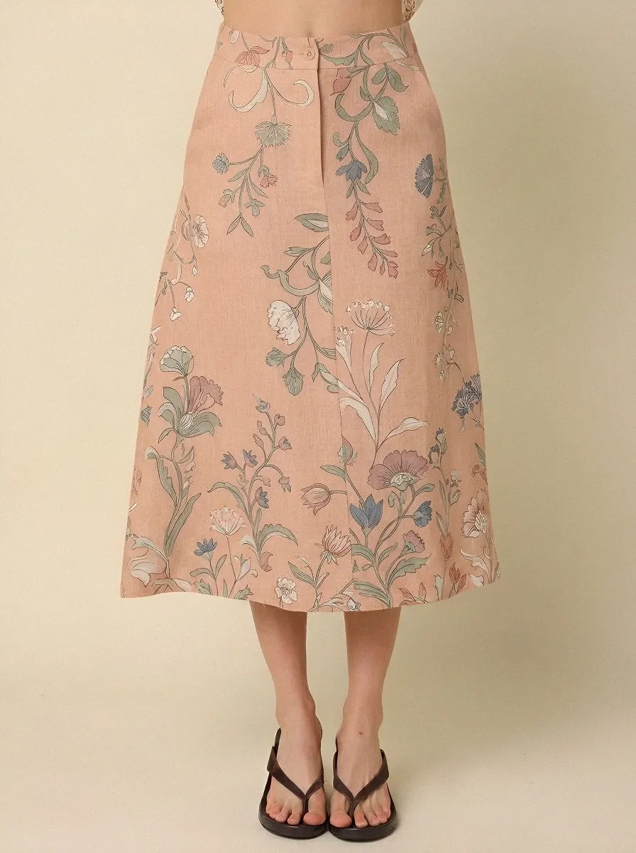 Women's Vintage Botanical Floral Printed A-line Skirt