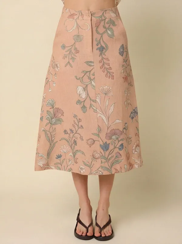 Women's Vintage Botanical Floral Printed A-line Skirt