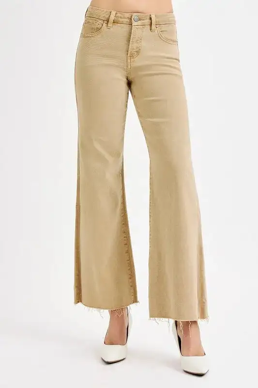 Denim Wide Leg Cropped Raw Hem Jeans