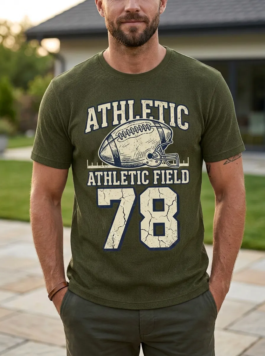 Men's Heritage Inspired Football Ball Athletic Crew Neck Graphic T-Shirt