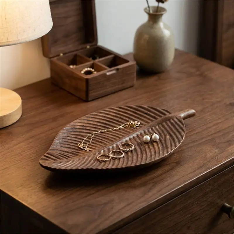 Carved Wood Leaf Serving Tray