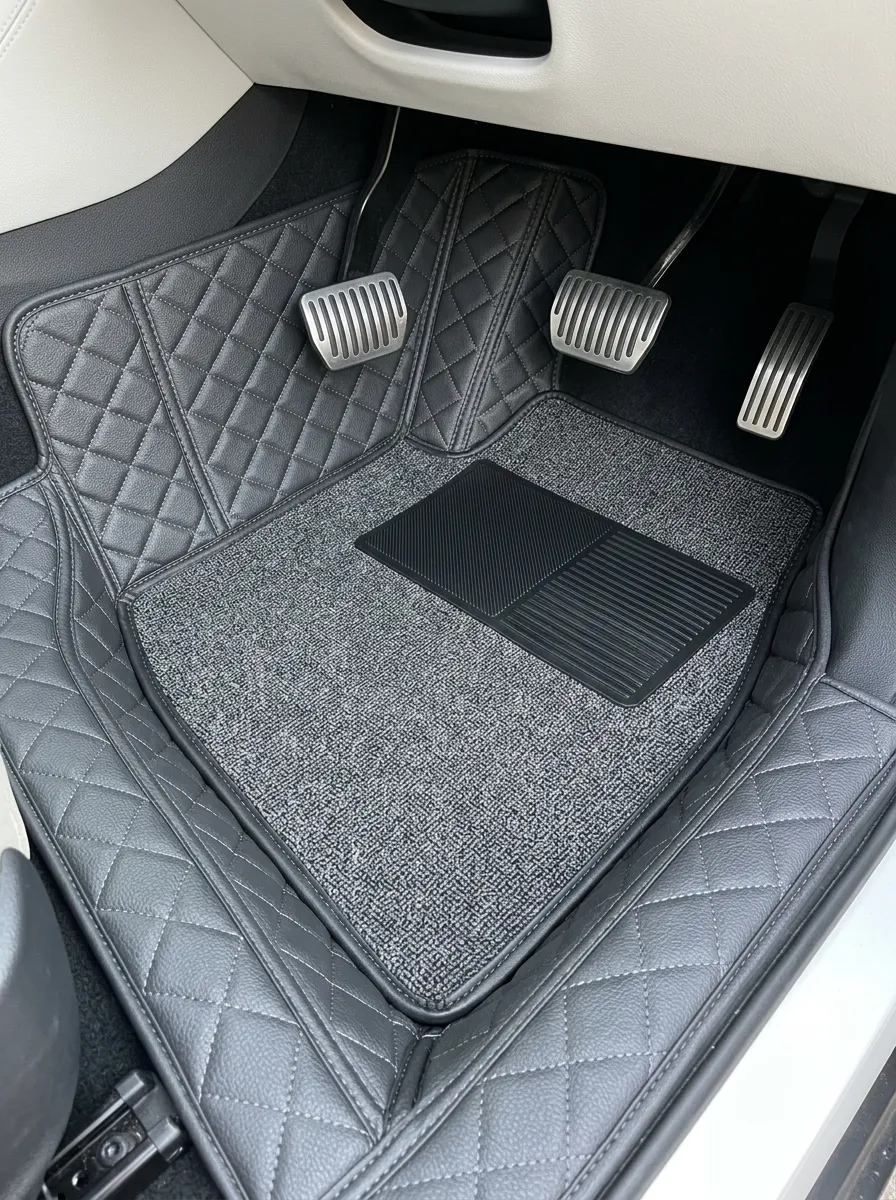 Diamond Quilted Leather-Texture Car Floor Mat