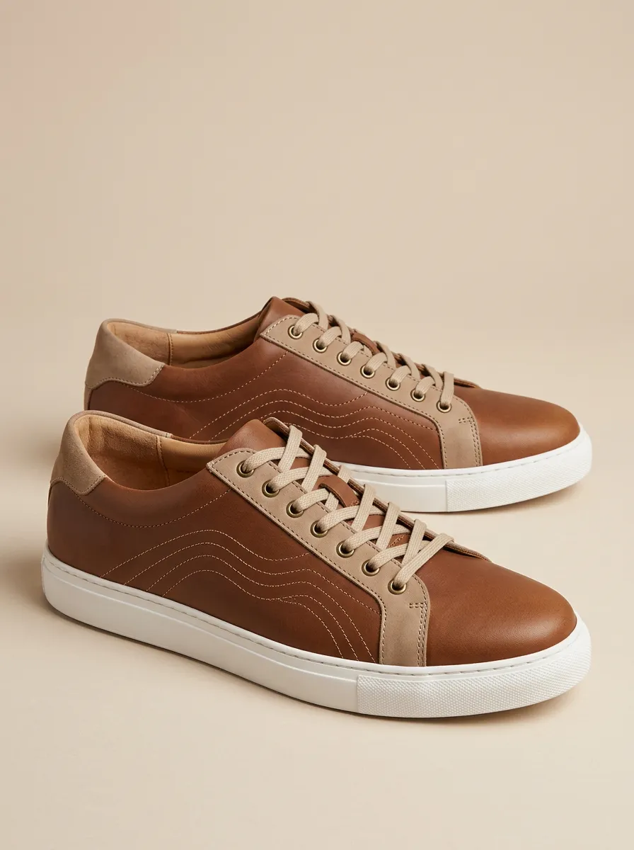 Men's Minimalist Leather Wave Stitched Casual Shoes