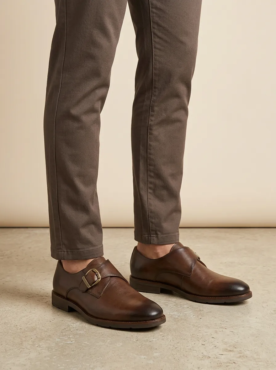 Men's Classic Business Leather Monk Strap Shoes