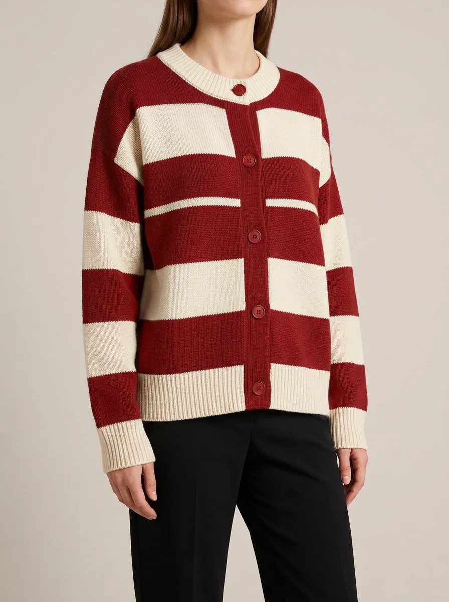 Striped Rugby Striped Button Front Cardigan