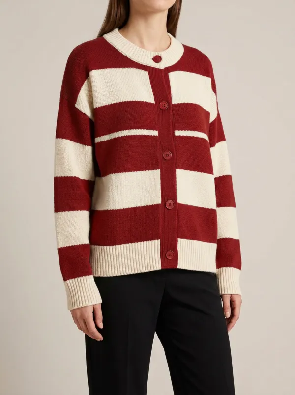 Striped Rugby Striped Button Front Cardigan