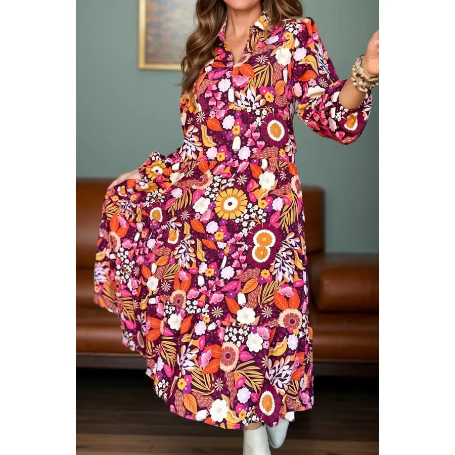 Johnny Collar Long Sleeve Midi Dress