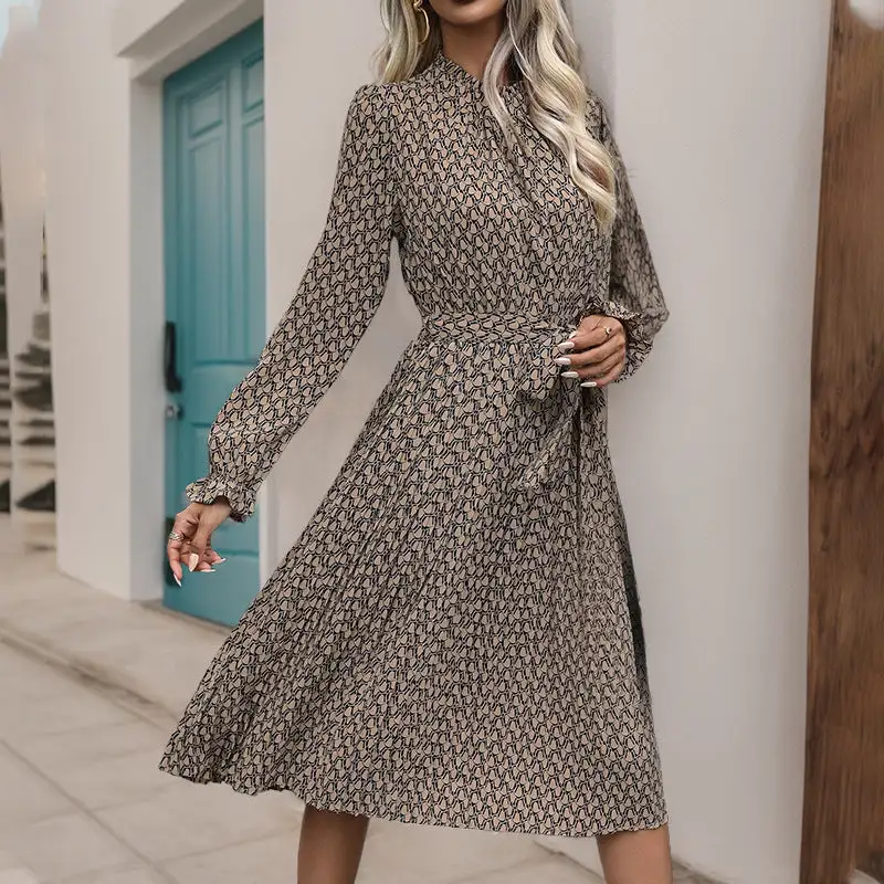 Women's Wrap Long-Sleeve Floral Ruffled Dress
