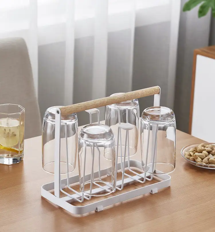 Wooden Handle Glass Holder White
