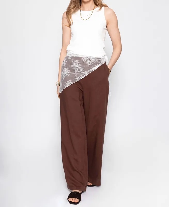 Brown Linen Straight Pants