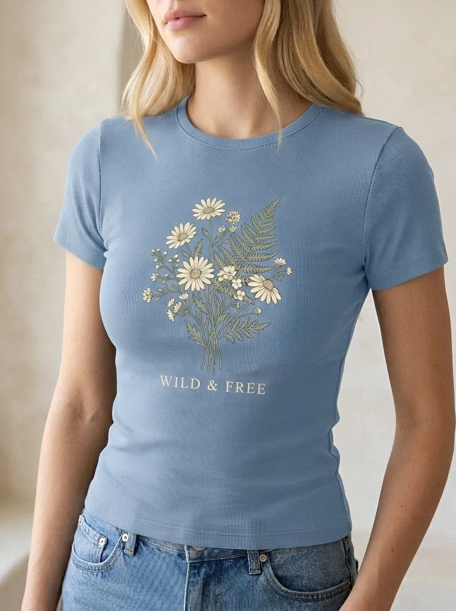 Women's Wild & Free Daisy Fern Bouquet Printed T-shirt
