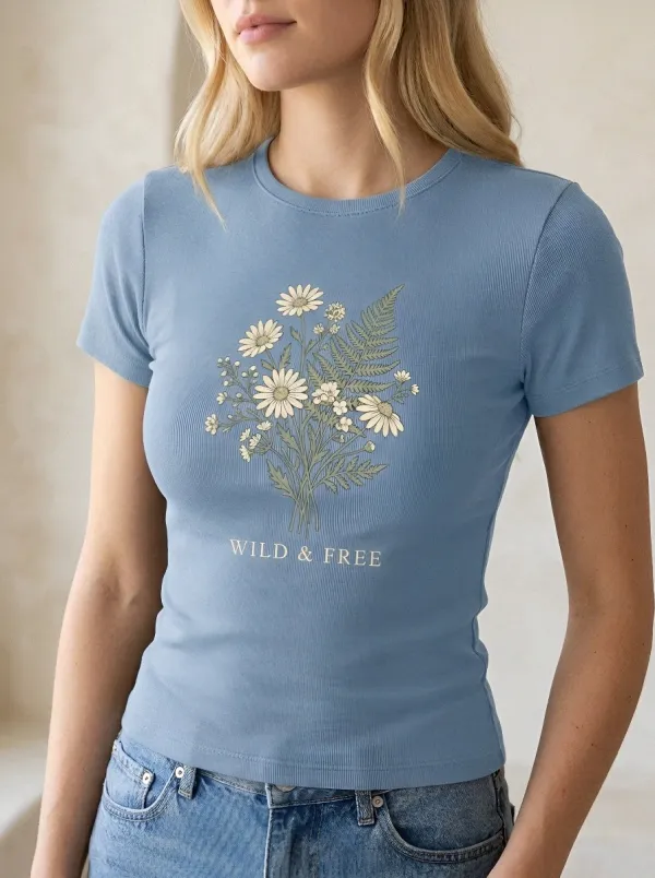 Women's Wild & Free Daisy Fern Bouquet Printed T-shirt