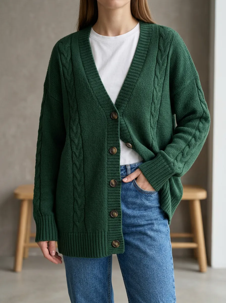 Women's Daily Cable Knit Button Front V Neck Cardigan