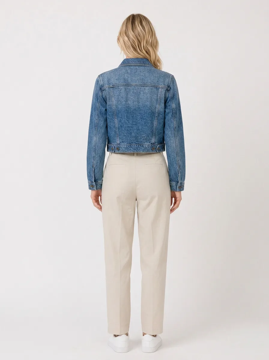 Women's Vintage Floral Embroidered Blue Denim Jacket