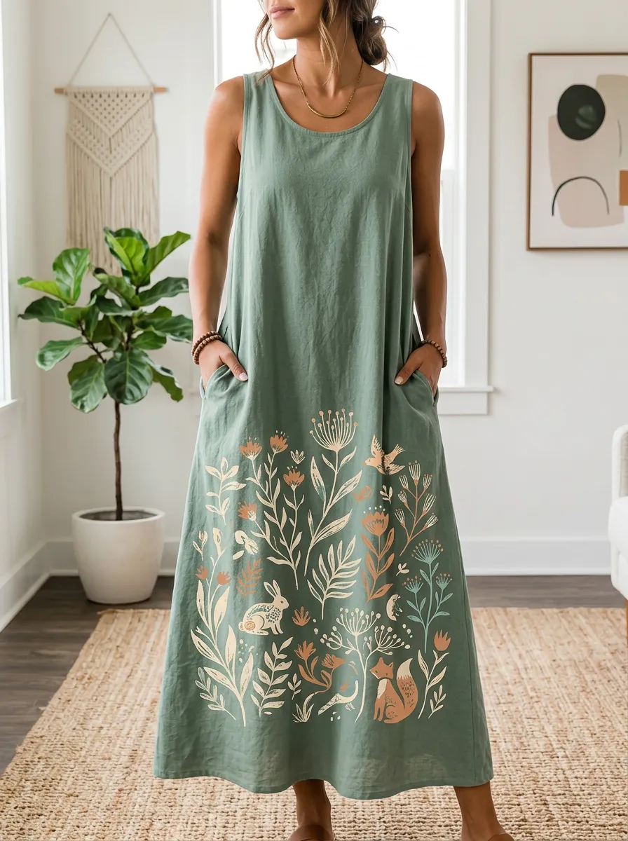 Nature Lover Rabbit Fox Floral Tank Dress