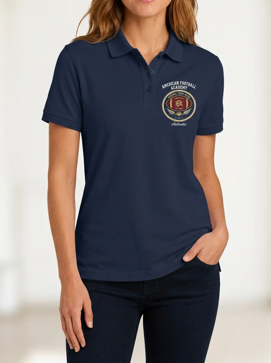Women's American Football Academy Logo Printed Polo Shirt