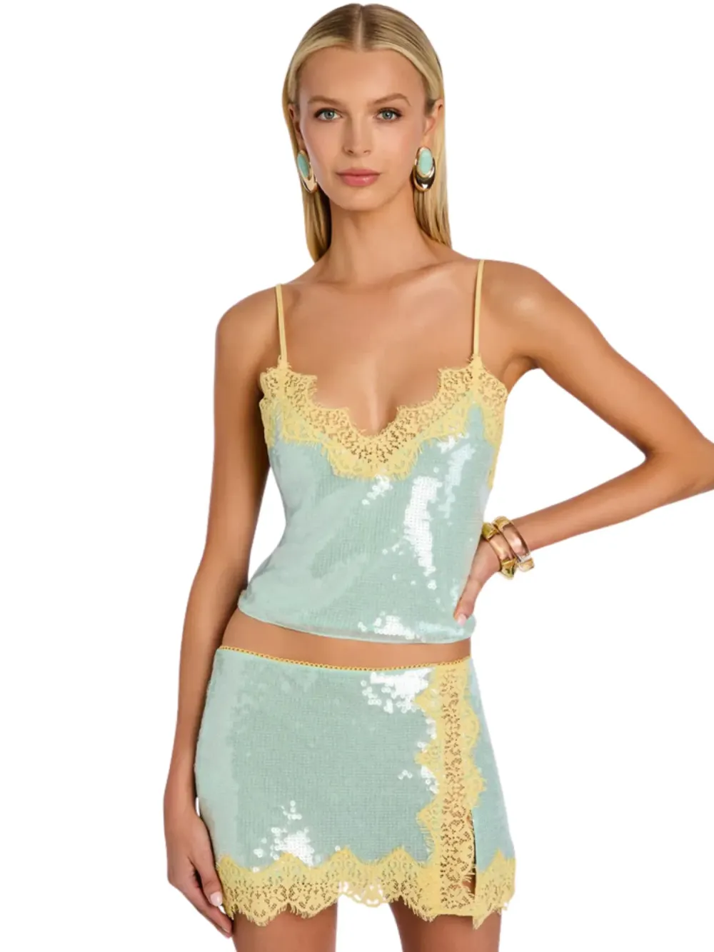 Alexa Sequin and Lace Patchwork Two-Piece Set