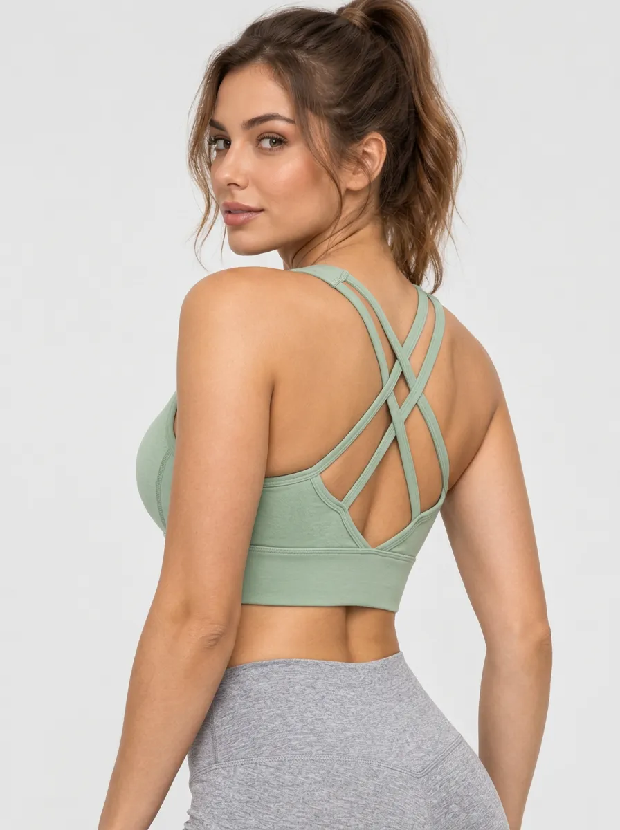 Women's Sage Green Printed Cross Back Sports Bra