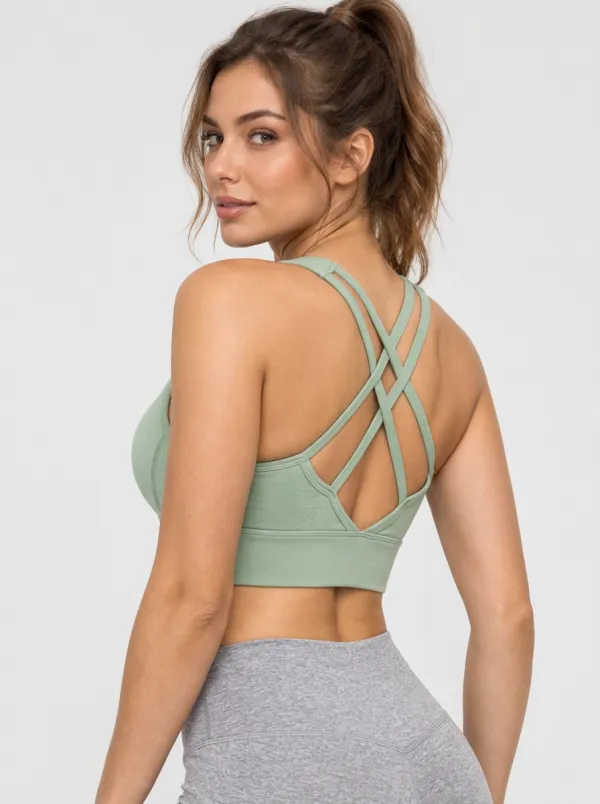 Women's Sage Green Printed Cross Back Sports Bra