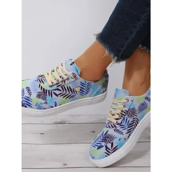 Tropical Leaf Print Canvas Sneakers