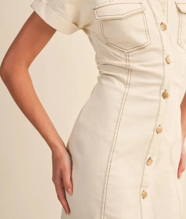 Classic Button Down Midi Dress