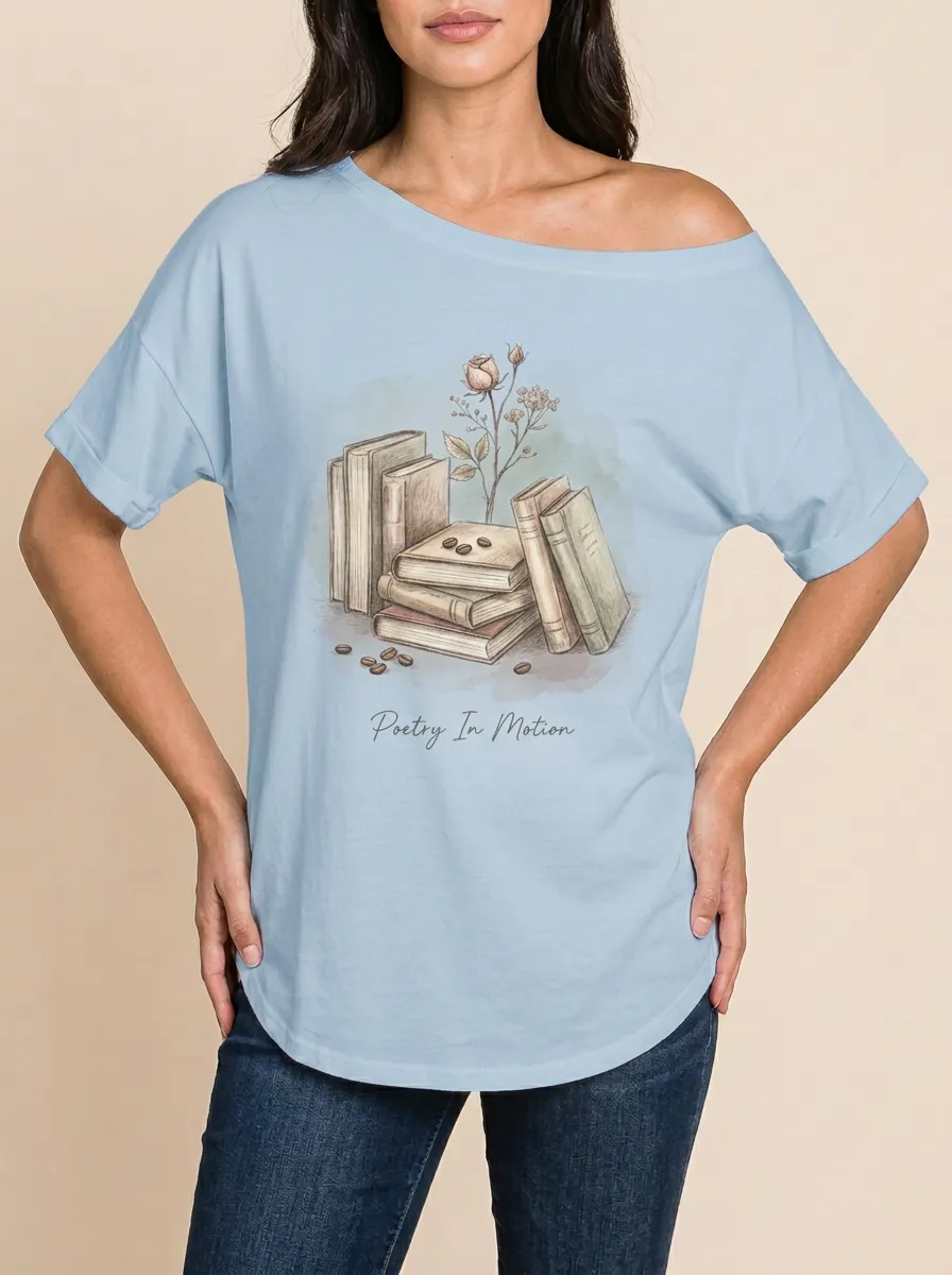 Women's Book Lover Poetry In Motion Rose Coffee Printed T-shirt