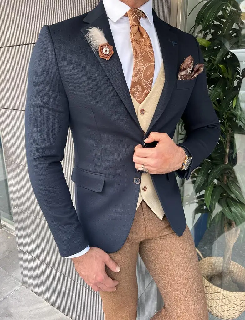 Slim Fit  Italian Fabric Stamped Dark Blazer