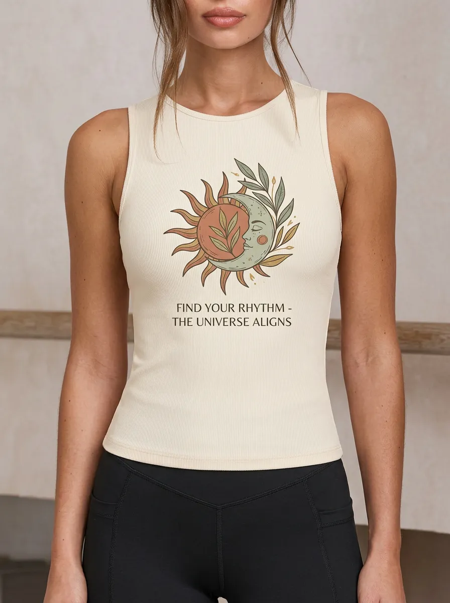 Celestial Boho Sun Moon Ribbed Tank Top