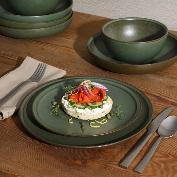 Reactive Glaze Stoneware Dinnerware Set Rimmed