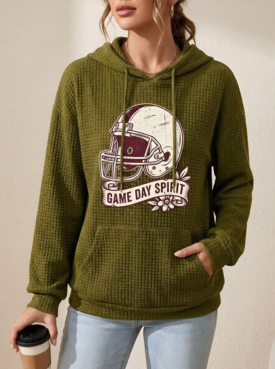 Women's Football Lover Game Day Spirit Helmet Graphic Waffle Hoodie