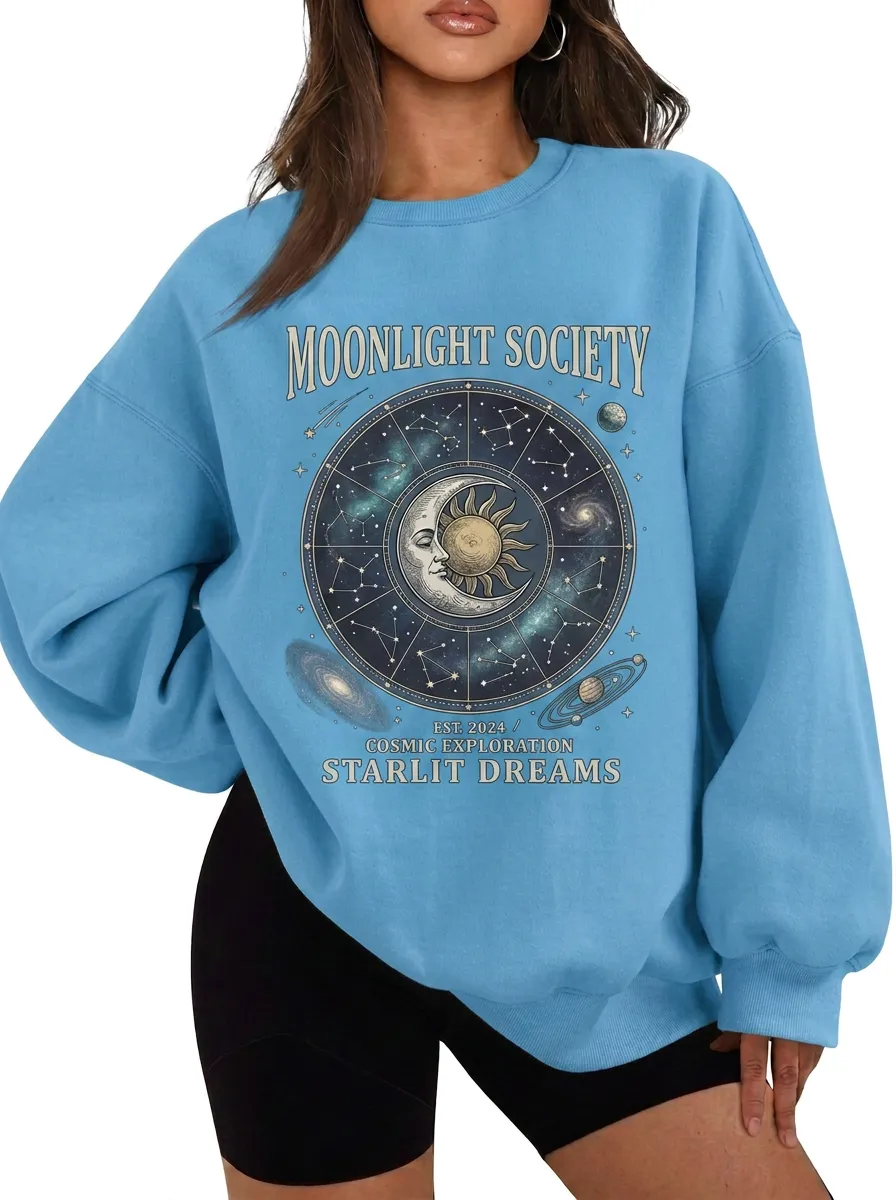 Women's Celestial Astrology Moon Sun Printed T-shirt
