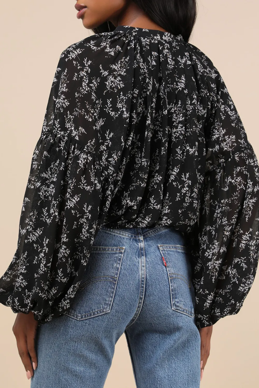 Casual Style Long Sleeve  Multi Floral Print Top