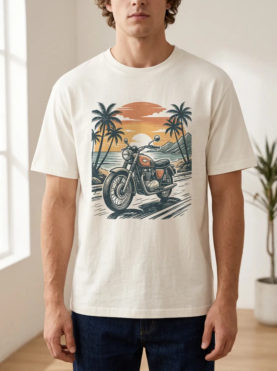 Men's Tropical Sunset Motorcycle Printed T-Shirt