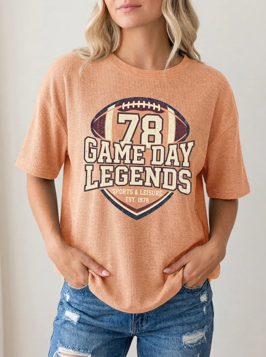 Women's Classic Football Ball Game Day Crew Neck Graphic T-Shirt