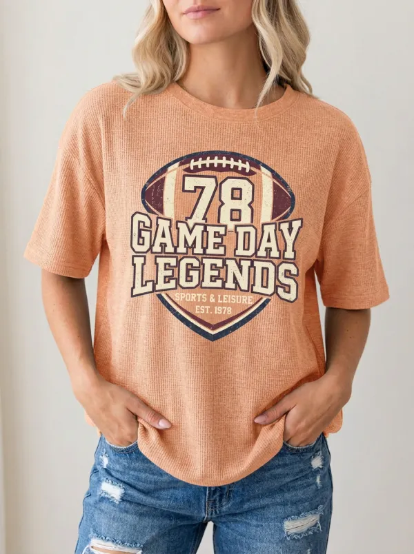 Women's Classic Football Ball Game Day Crew Neck Graphic T-Shirt