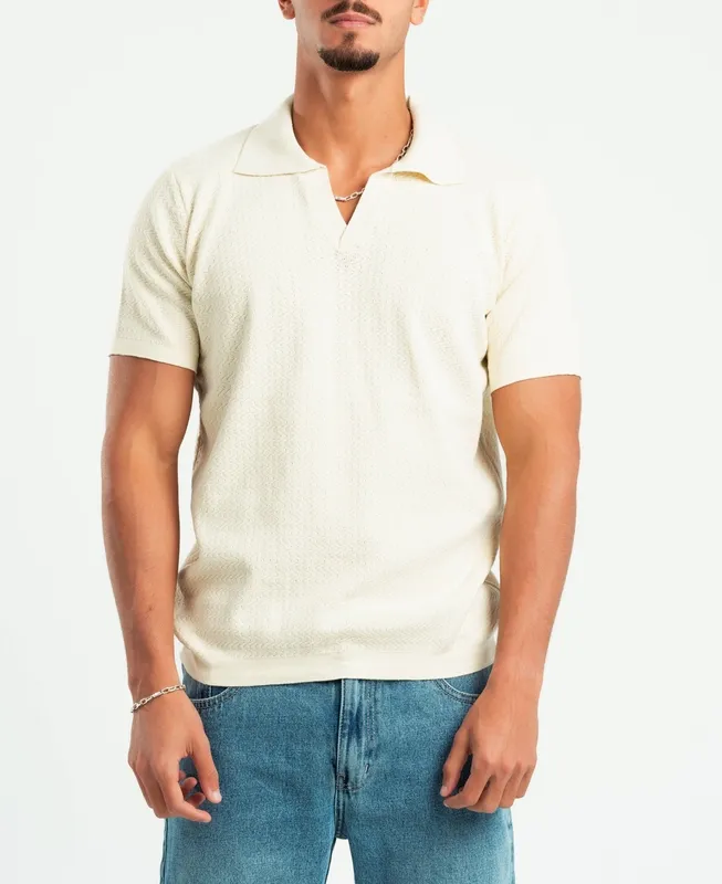 Beige Wavy Texture Knit Polo