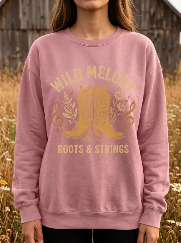 Western Music Cowboy Boots Wild Melody Western Graphic Crewneck Sweatshirt